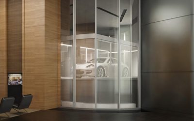 In this skyscraper, residents take the lift in their Porsche